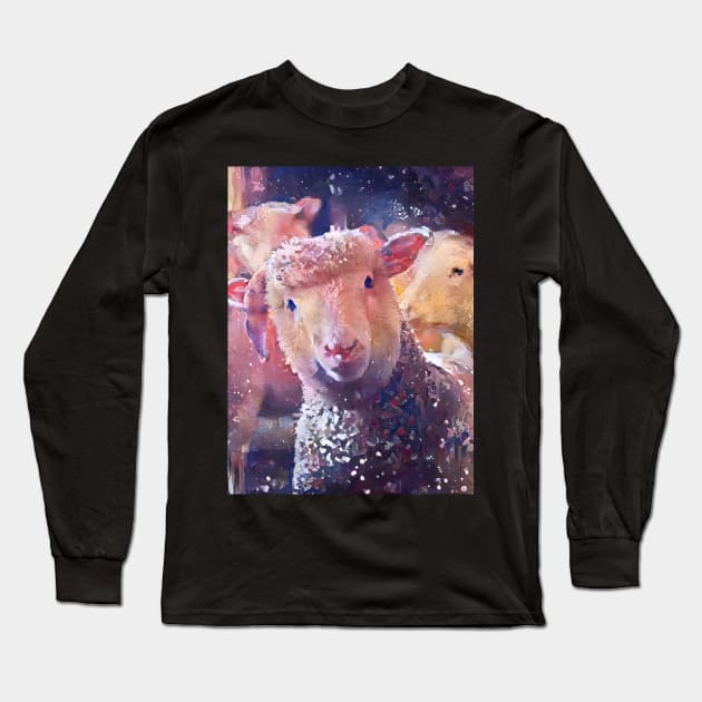 Playful Baby Sheep starring Abstract Painting Long Sleeve T-Shirt by DSQuality Design